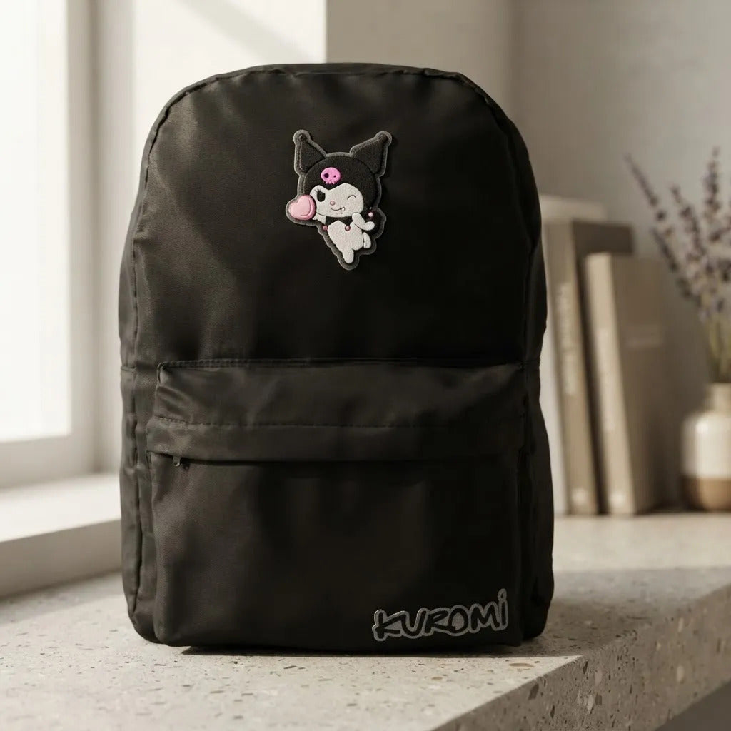 Mochila Kuromi Juvenil Negra con Bolsillo
