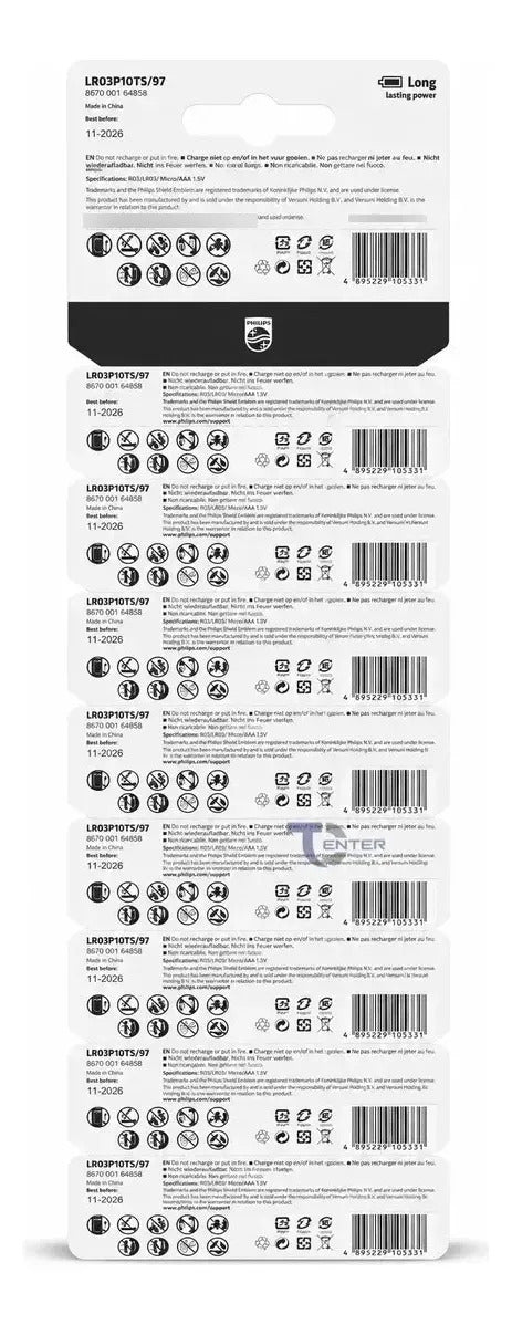 Pila Alcalina AAA Philips Power Alkaline LR03 1.5V