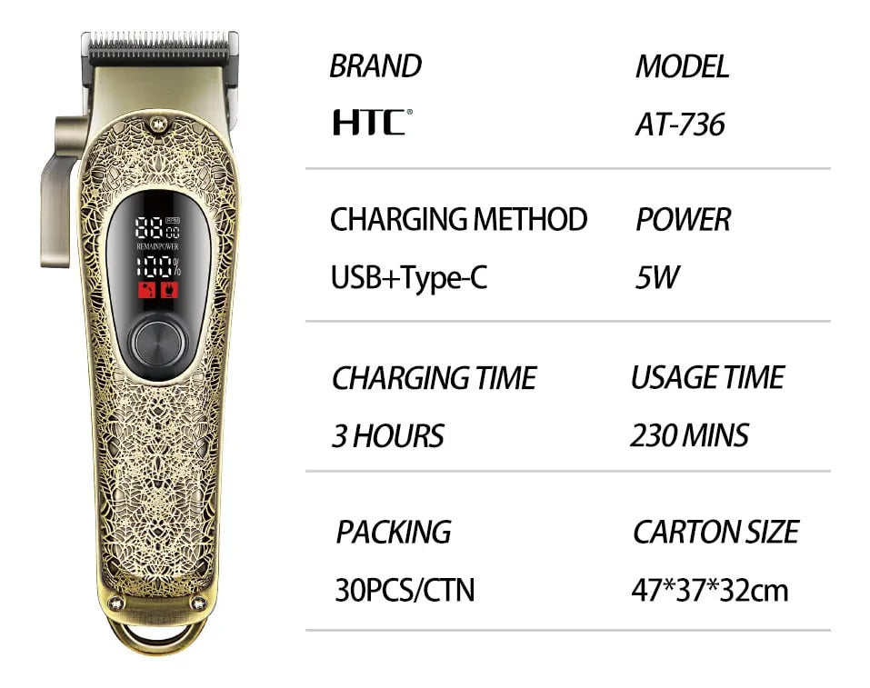 Cortadora de Pelo HTC Profesional Barbería LED
