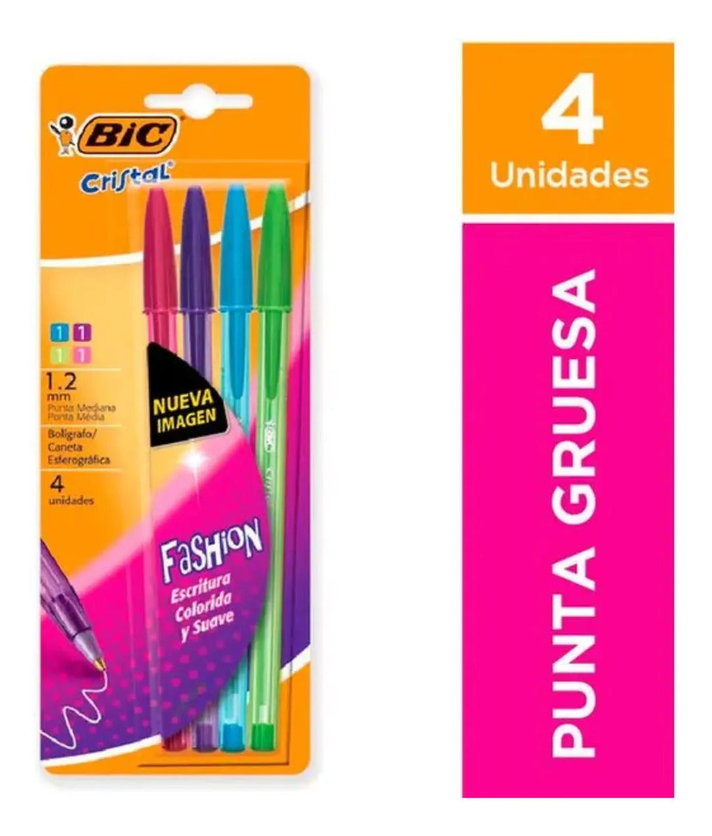 Bolígrafos Bic Cristal Fashion 1.2mm Pack x4
