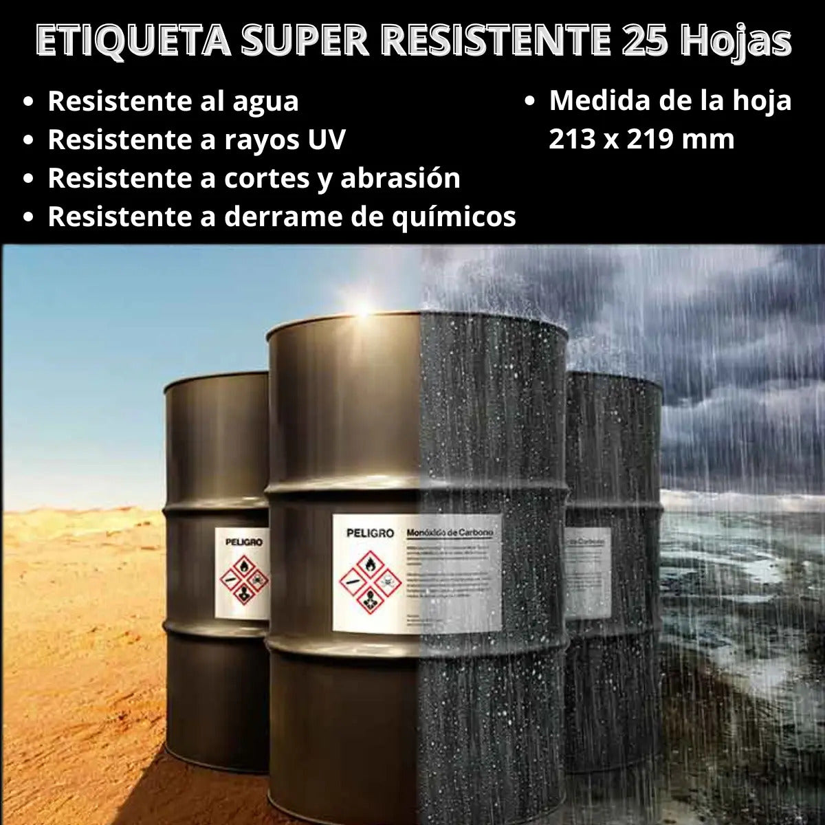 25 Etiquetas Super Resistente UV Inkjet/láser 213x279mm - 6121