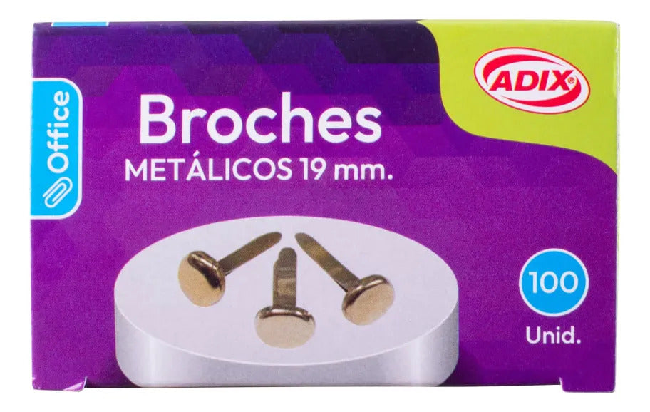 Broches Metálicos Adix 19mm Pack 100 Unidades