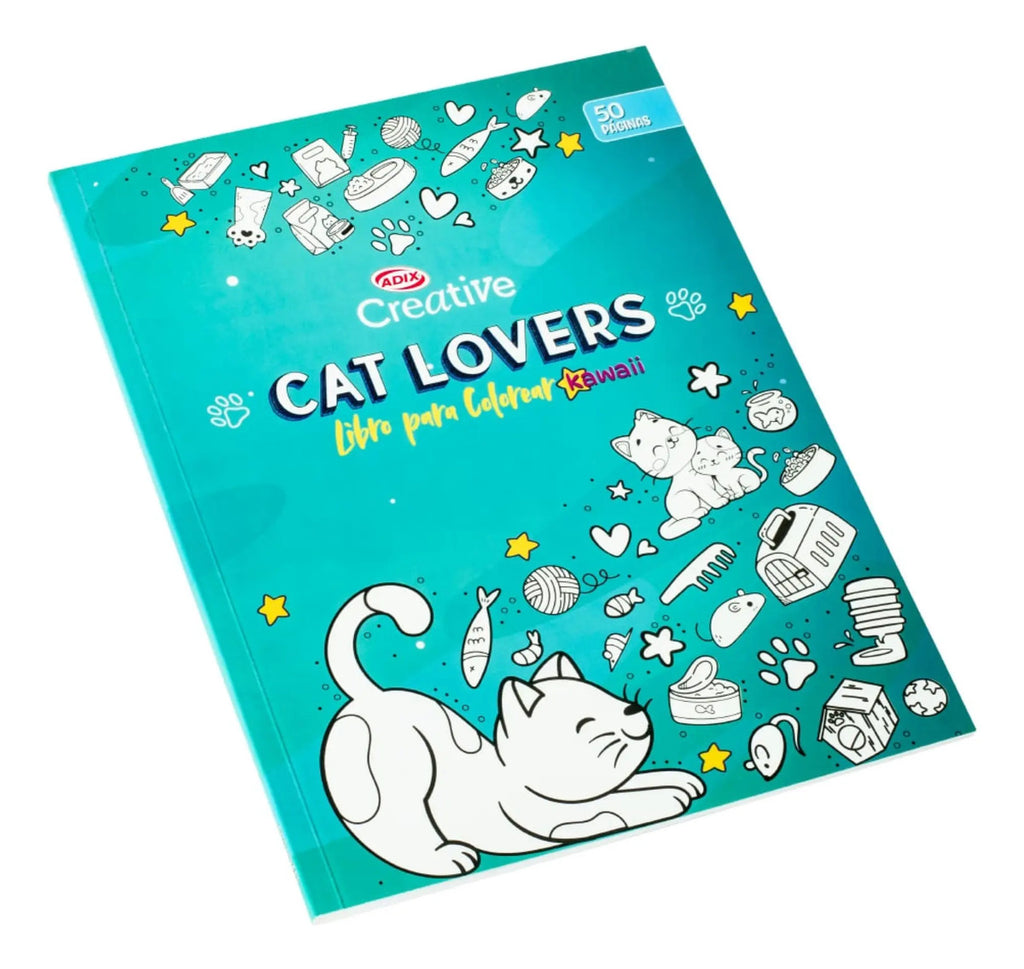 Libro Para Colorear Cat Lover Kawai Creative Adix 50 Páginas