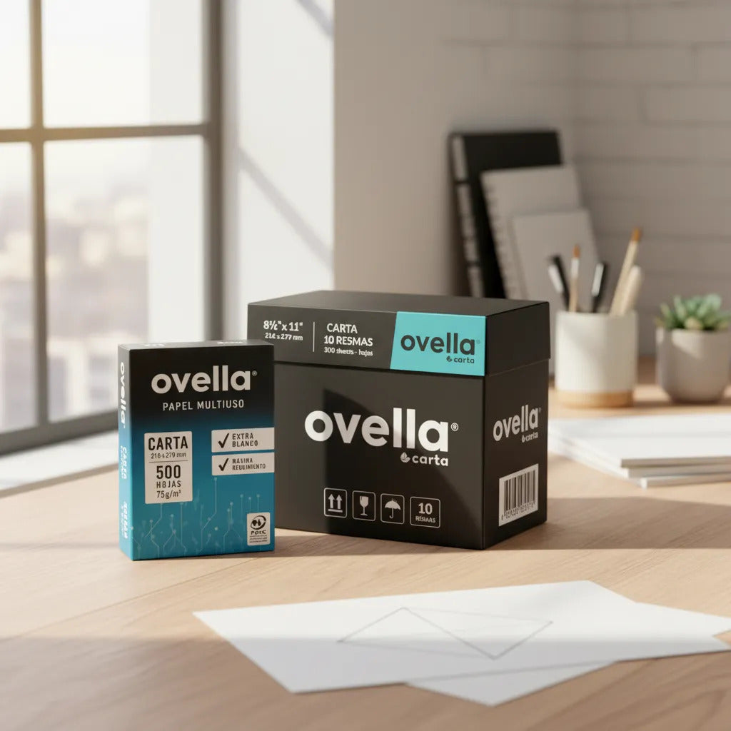 Caja 10 Resmas Papel Carta Ovella 75g/m² 500 Hojas
