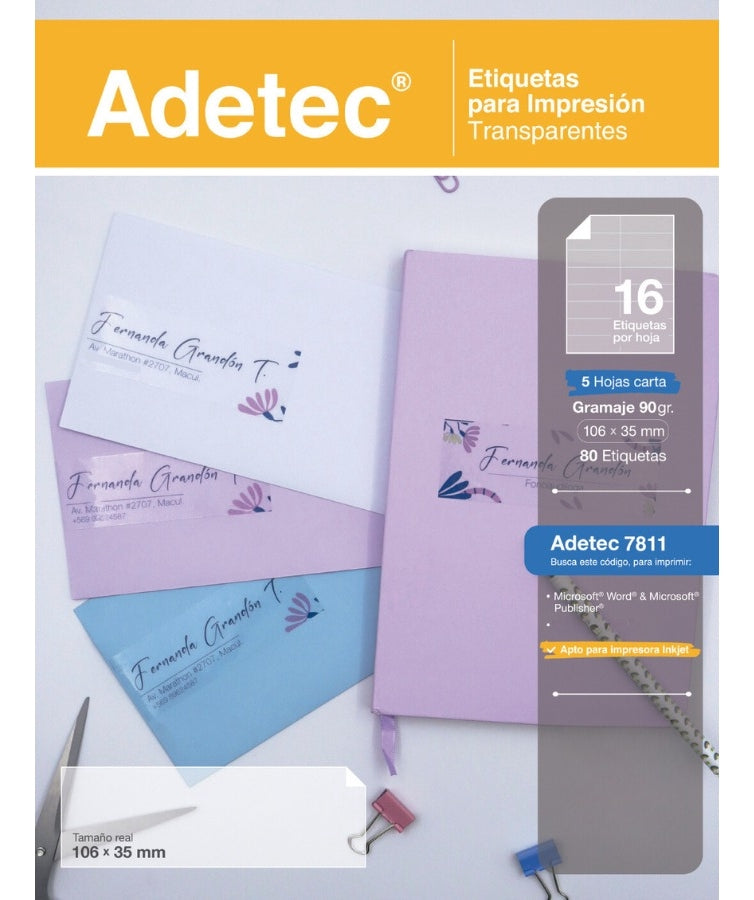 Etiqueta Adhesiva Transparente Adetec 106x35 Mm