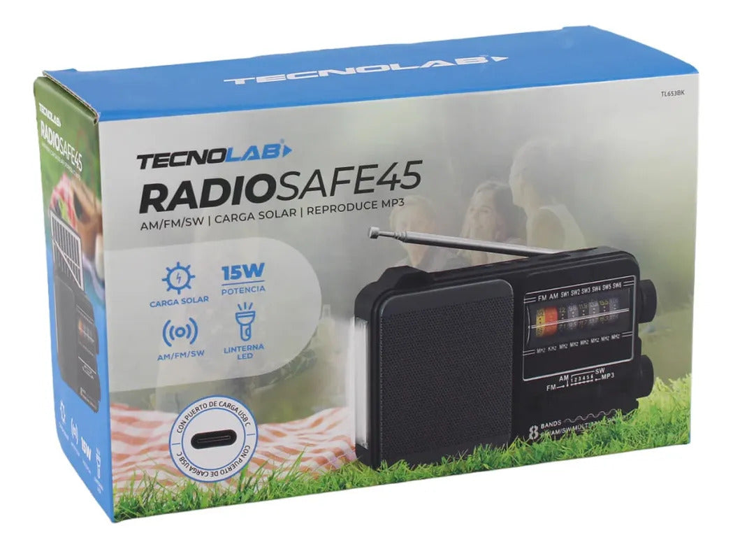 Radio Portátil Solar Tecnolab AM/FM/SW con Linterna