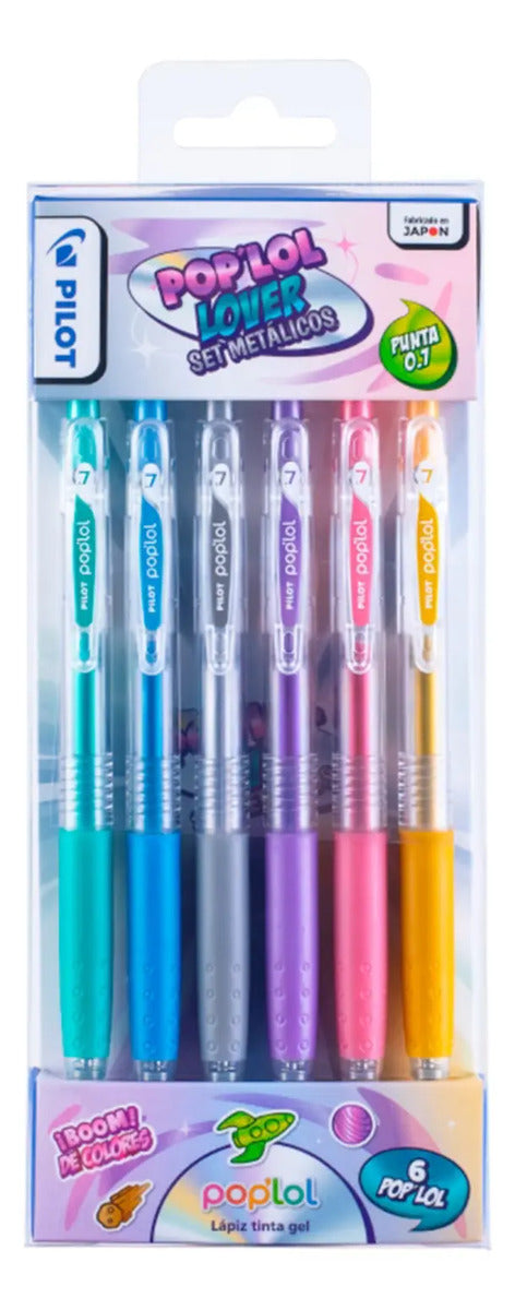 Set 6 Lápices Gel Pop Lol Pilot Trazo Metálicos 0.7 Mm