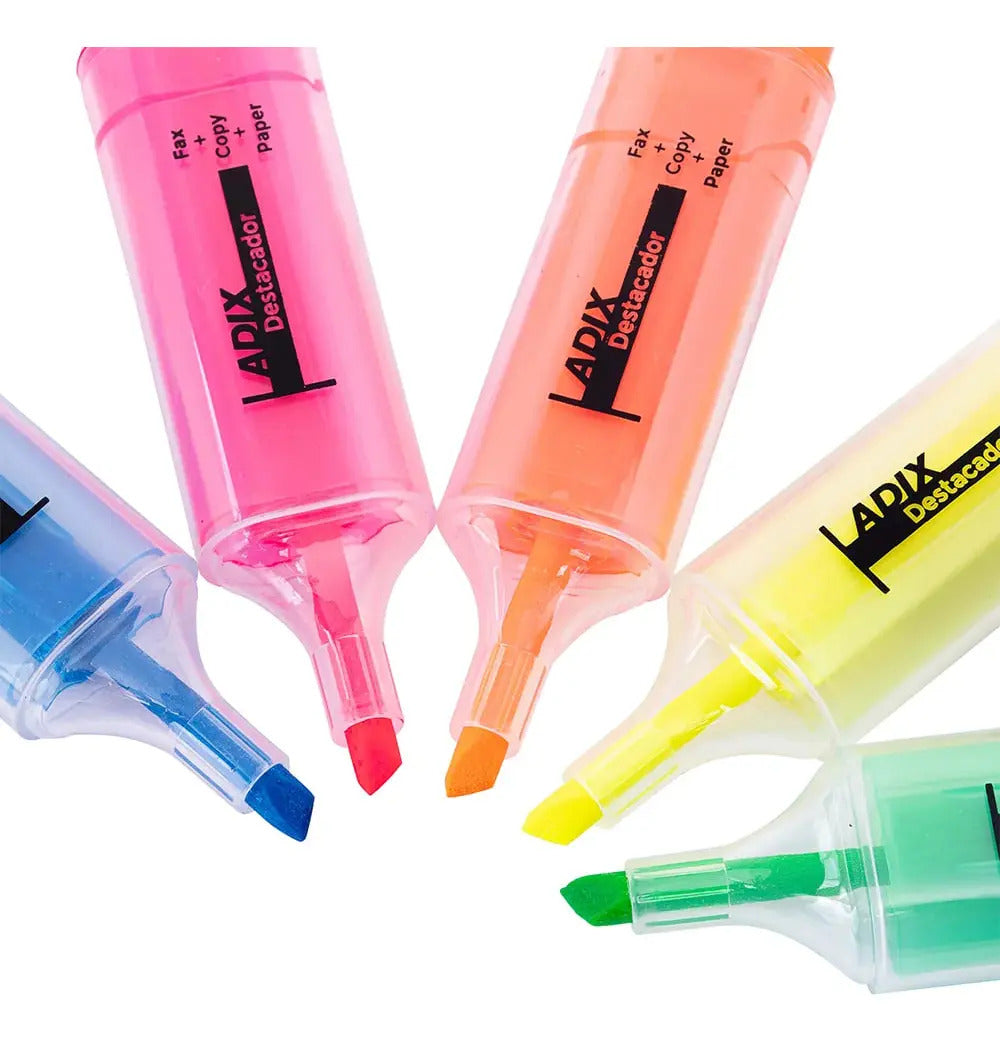 Pack 5 Destacadores Adix, Colores Vibrantes