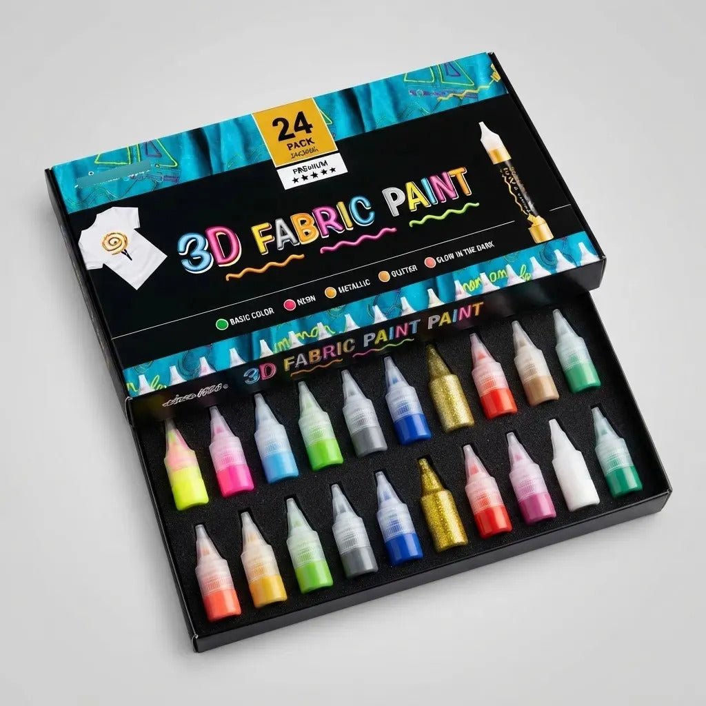Set 24 Pinturas para Tela 3D Giorgione Glitter Neón