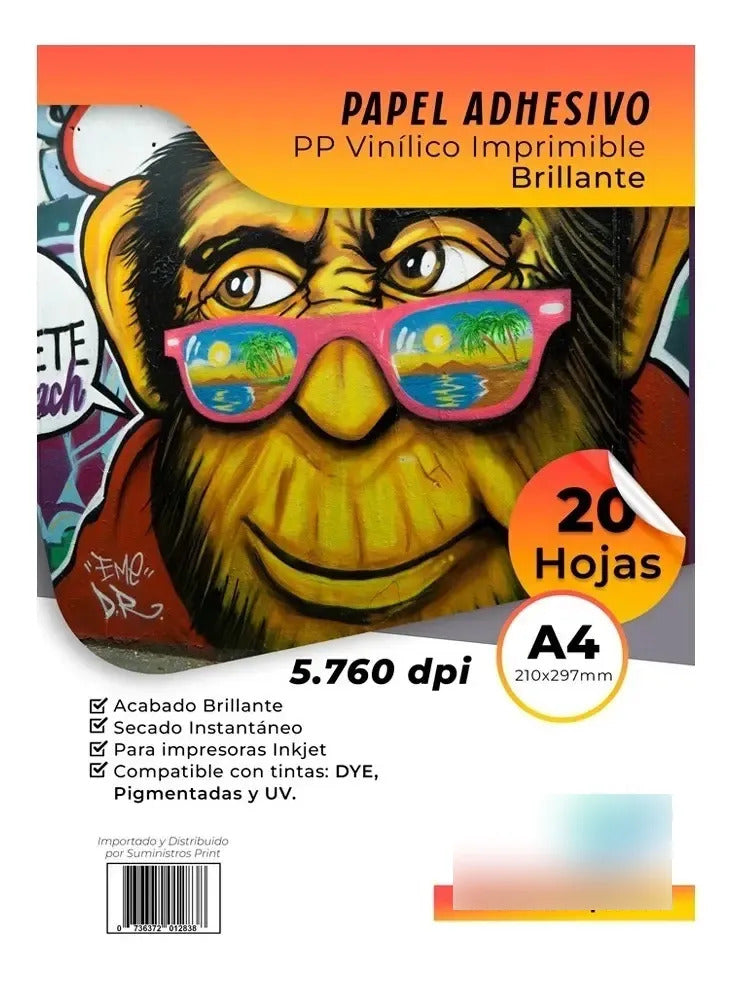 Adhesivo Vinílico Brillante A4 Imprimible x20 Hojas