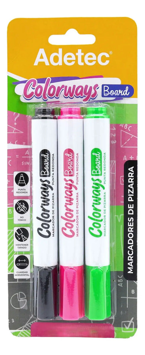 Marcador Para Pizarra Colorways 3 Colores Negro-verde-fucsia
