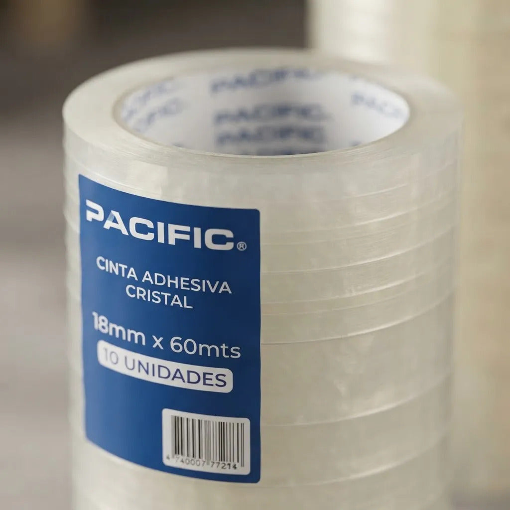 Cinta Adhesiva Cristal Pacific 18mm x60m Pack x10
