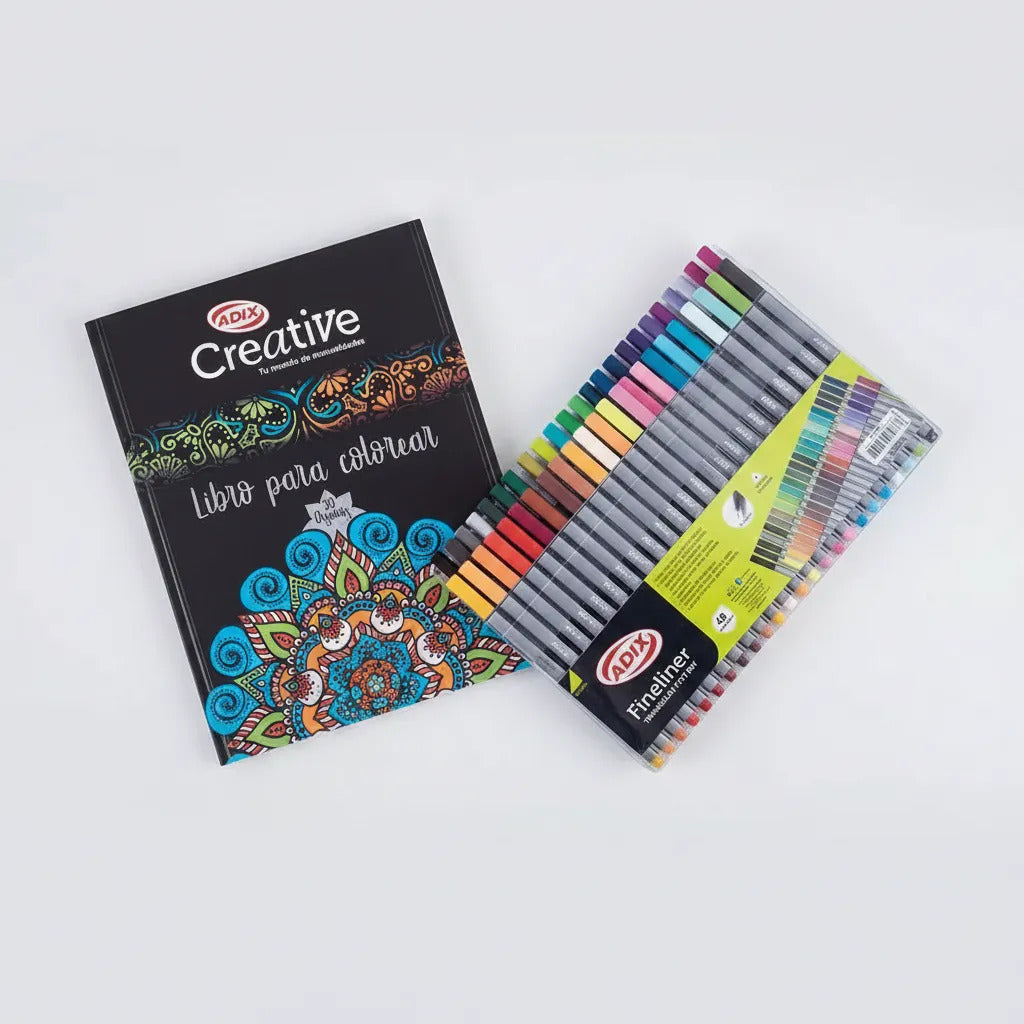 Libro para Colorear Mandalas Adix + 48 Fineliners