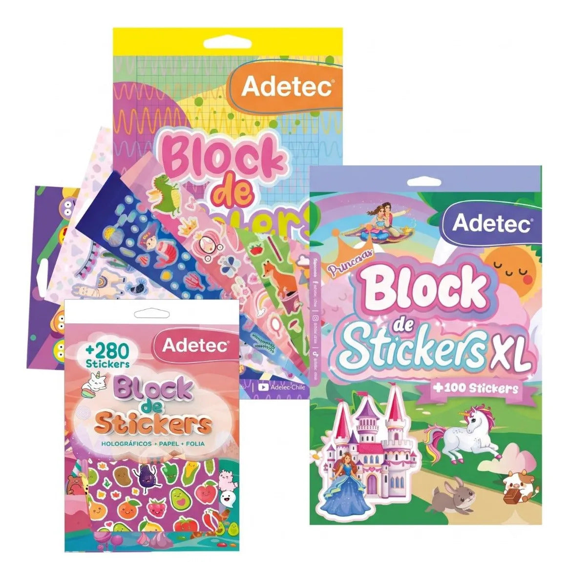 Pack 3 Blocks Stickers Niñas, Kawaii y Princesas Adetec