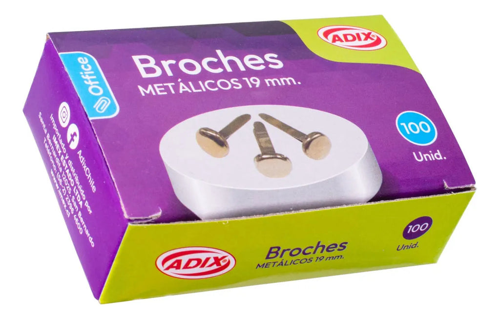 Broches Metálicos Adix 19mm Pack 100 Unidades
