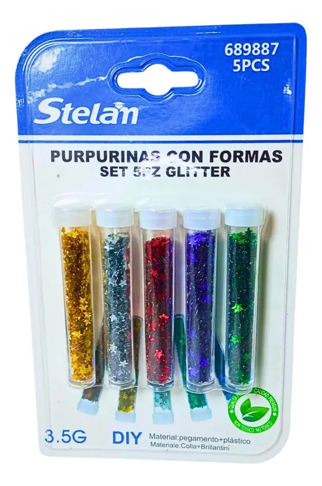 Purpurina con Formas de Estrella Pack x5