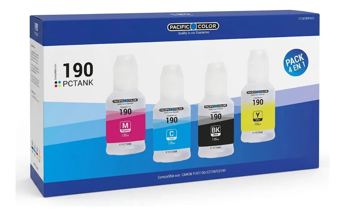 Pack 4 Tintas Compatibles Para Canon G1100/G2100/G3100 GI-190