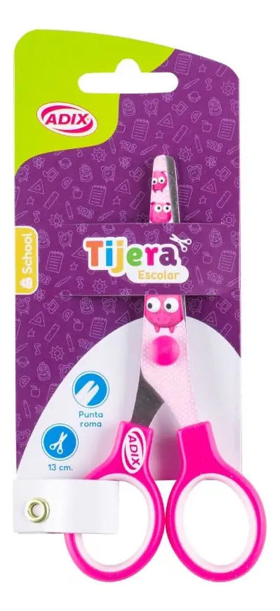 Tijera Escolar Punta Roma Adix Colores 13cm