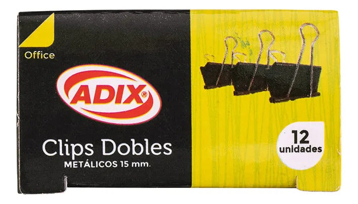 Clip Doble Negro 15mm Adix, Pack 12 Unidades