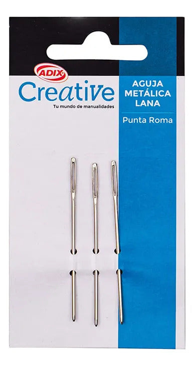 Agujas Laneras Metálicas, Pack de 3 Punta Roma, Para Lana y Costura