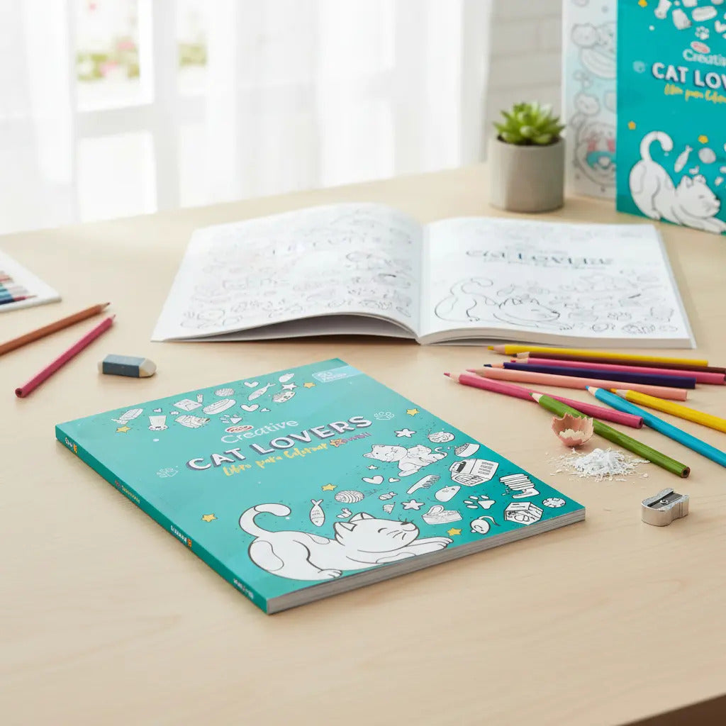 Libro Para Colorear Cat Lover Kawai Creative Adix 50 Páginas