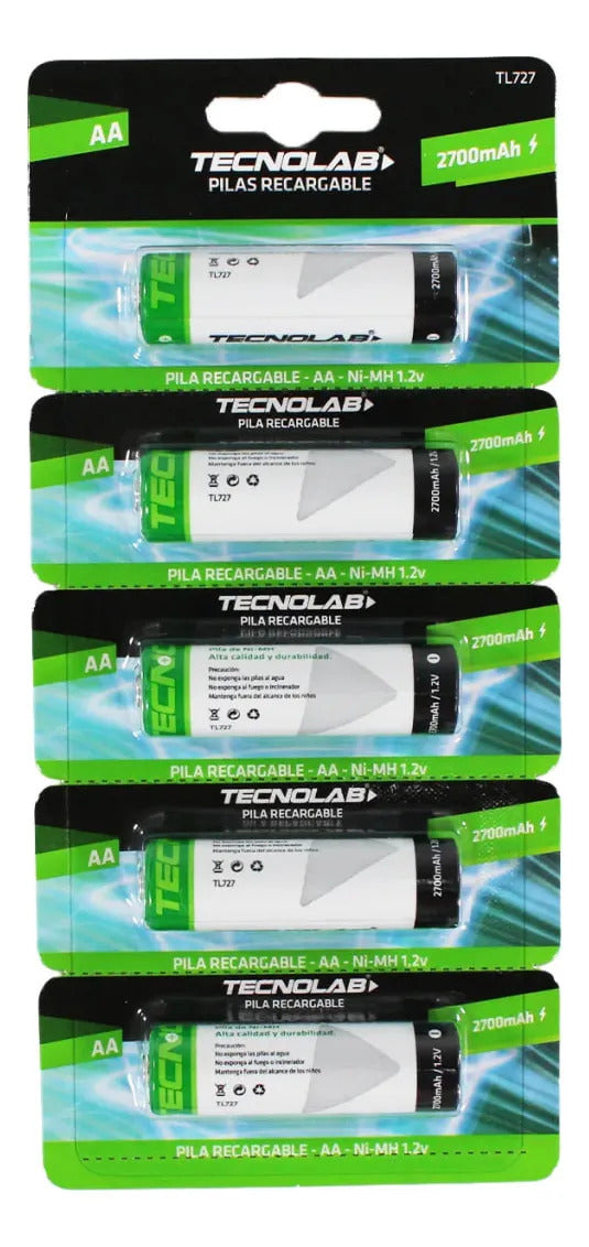 Pack 5 Pilas Recargables Tecnolab AA 2700mAh