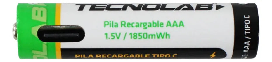 Pack 2 Pilas Recargables Tecnolab Aaa Con Cable De Carga Usb