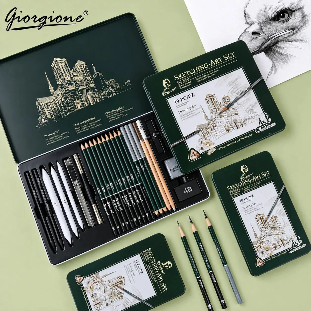 Set 12 Lápices Grafito Graduados Giorgione Caja Metal