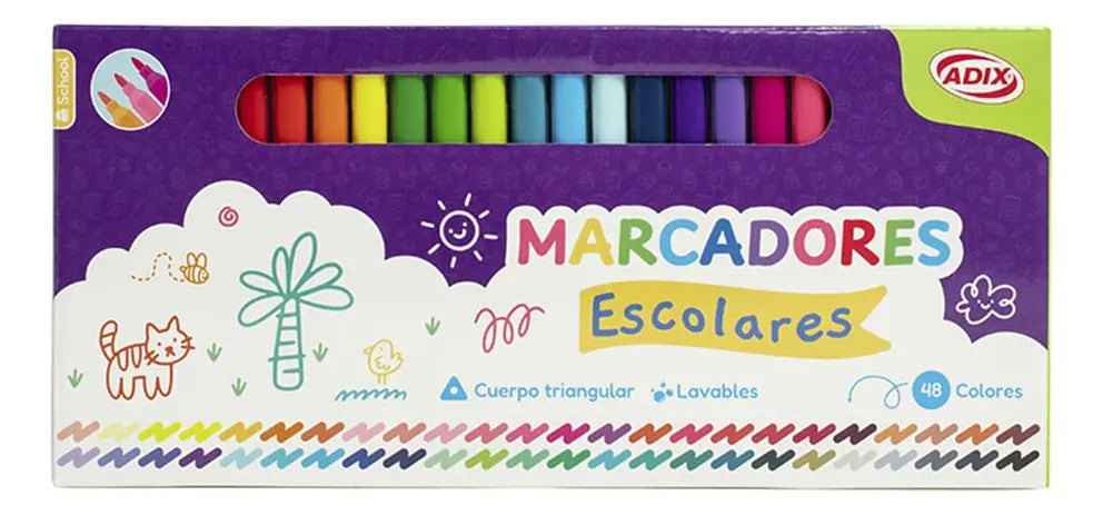Set 48 Marcadores Adix Lavables +3 Años
