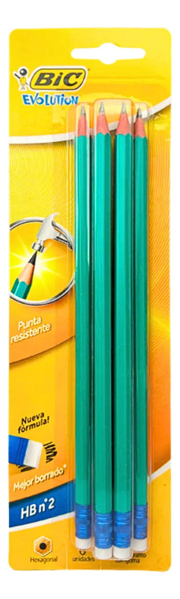 Lápiz Bic Evolution Hb 2 Con Goma 6 Unidades Trazo Negro