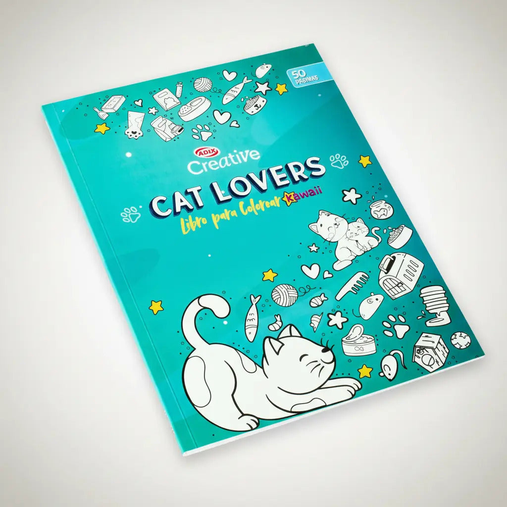 Libro Para Colorear Cat Lover Kawai Creative Adix 50 Páginas