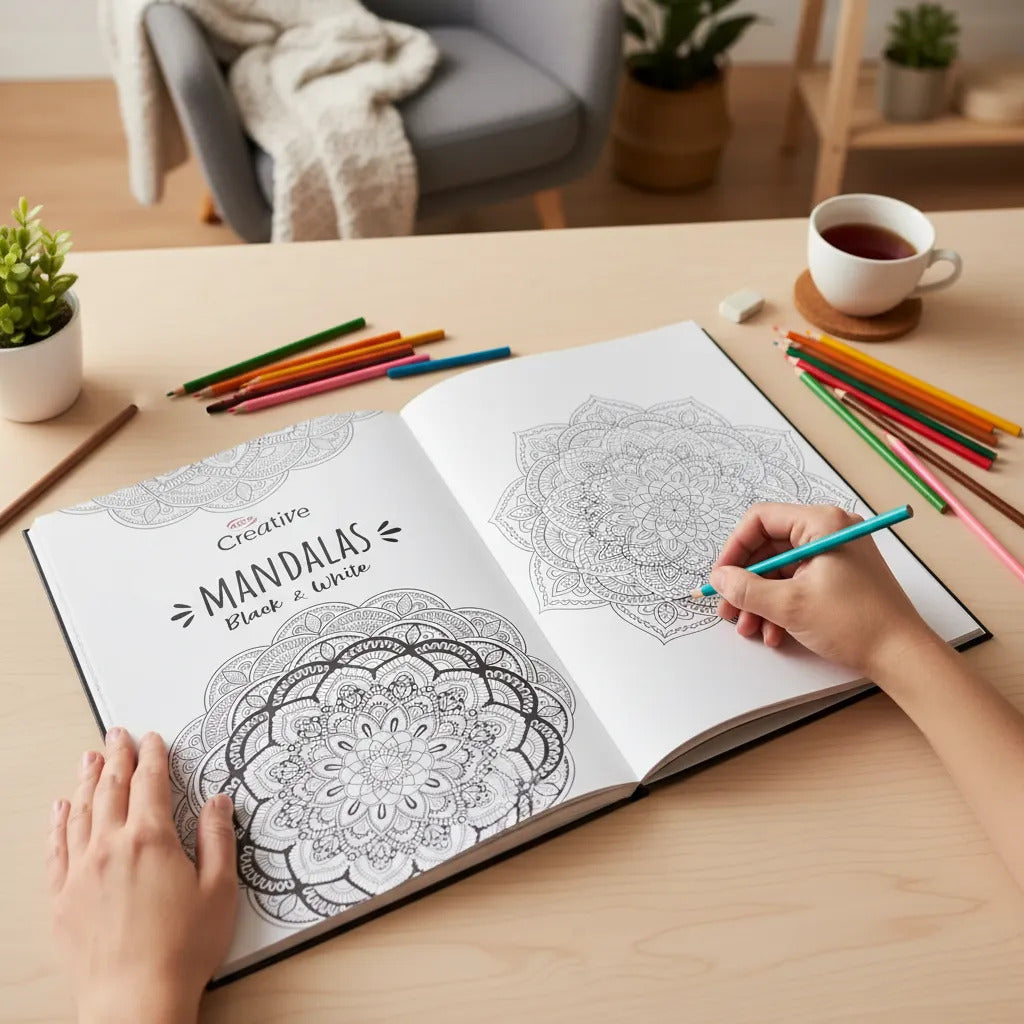 Libro para Colorear Mandalas Black and White Adix 50 Páginas