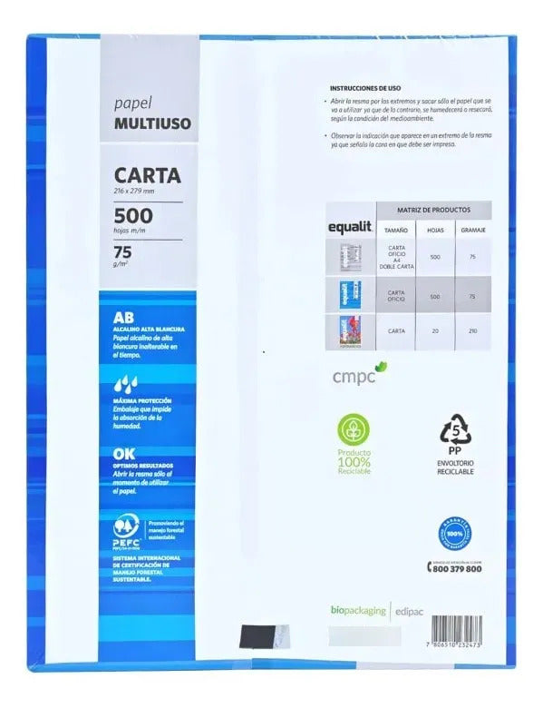 Resma Papel Carta Equalit 75g x500 Hojas