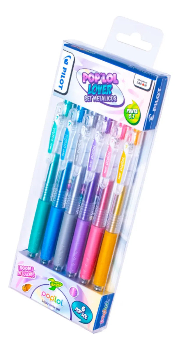 Set 6 Lápices Gel Pop Lol Pilot Trazo Metálicos 0.7 Mm