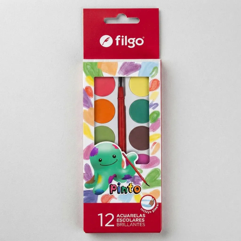 Acuarelas Escolares Filgo Pinto x12 con Pincel