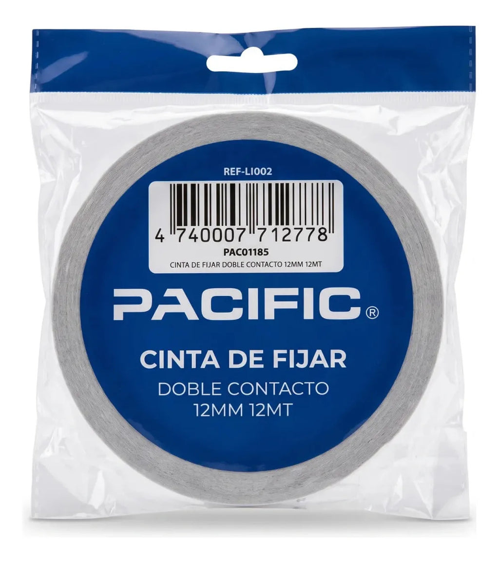 Cinta Doble Faz Fijar Pacific 12mm x12m Pack x3