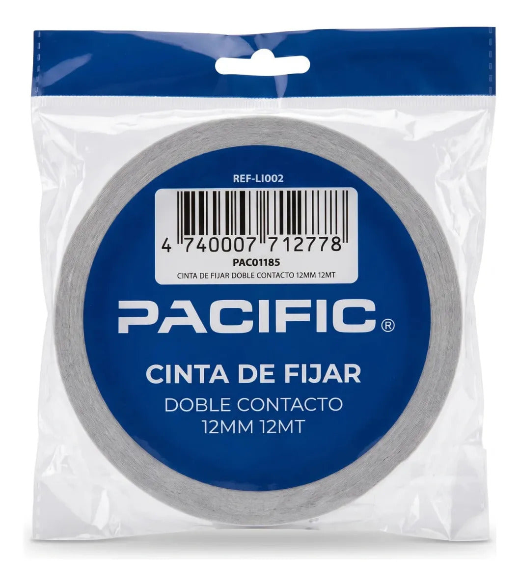 Cinta Doble Faz Fijar Pacific 12mm x12m Pack x3