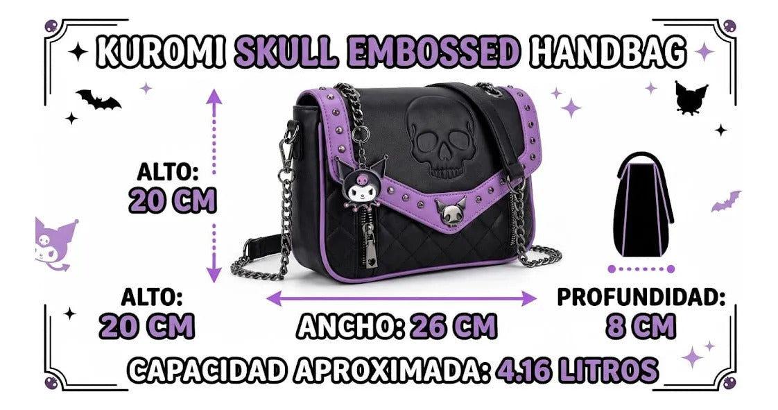 Cartera Bandolera Kuromi Cadena Gótico Kawaii