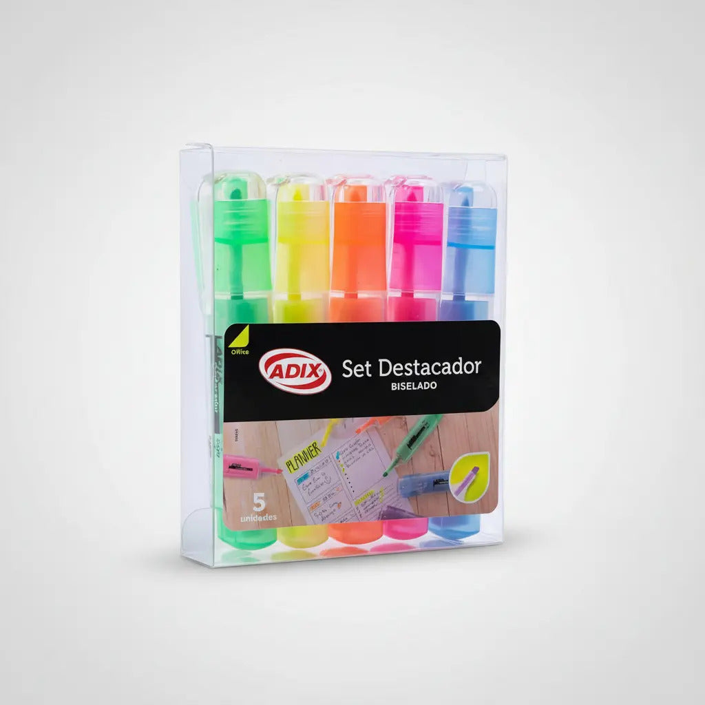 Pack 5 Destacadores Adix, Colores Vibrantes