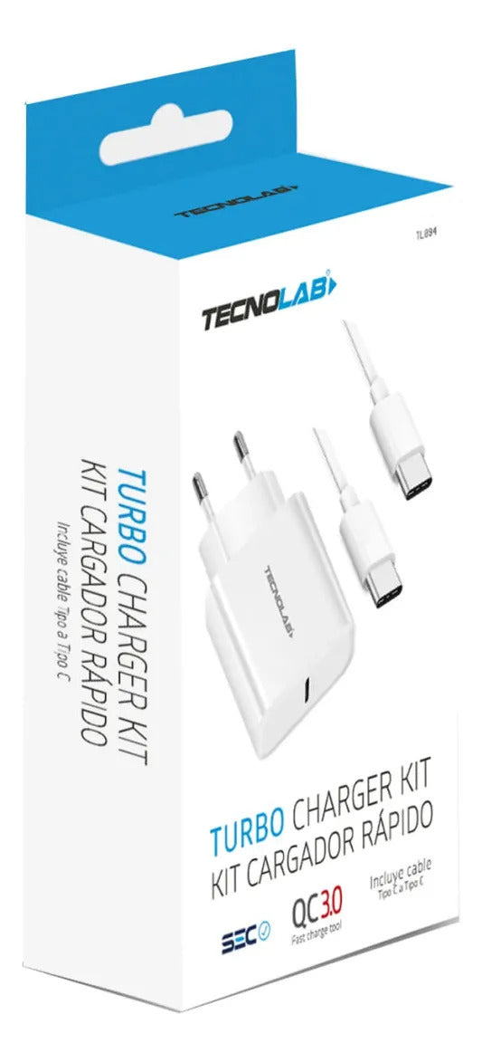 Cargador Rápido 18W Tecnolab con Cable USB-C a USB-C