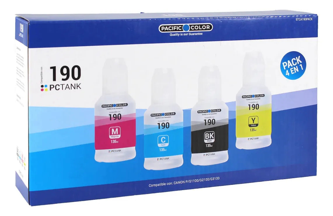 Pack 4 Tintas Compatibles Para Canon G1100/G2100/G3100 GI-190