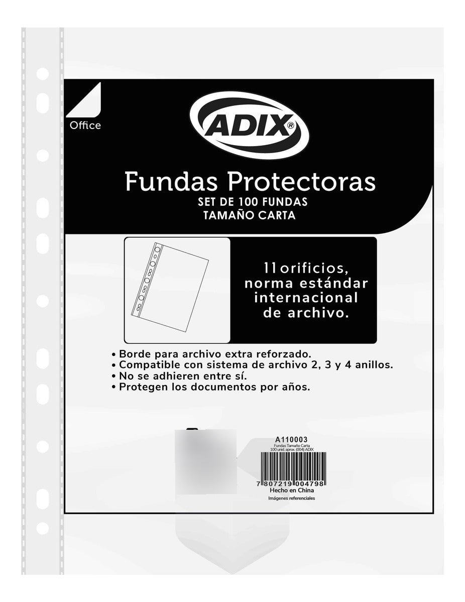Funda Plástica Transparente Carta 100 Unidades - Adix