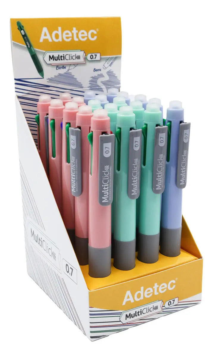 Bolígrafo Adetec Multiclick 4 Colores Tinta Borrable Azul Acero 0.7mm