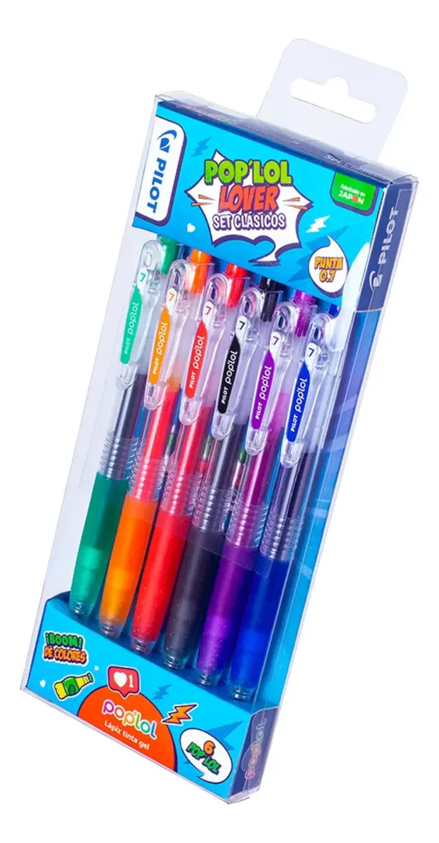 Set 6 Lápices Gel Pilot Pop Lol 0.7mm Clásico