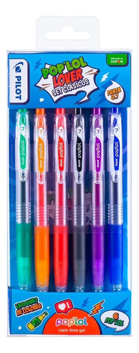 Set 6 Lápices Gel Pilot Pop Lol 0.7mm Clásico