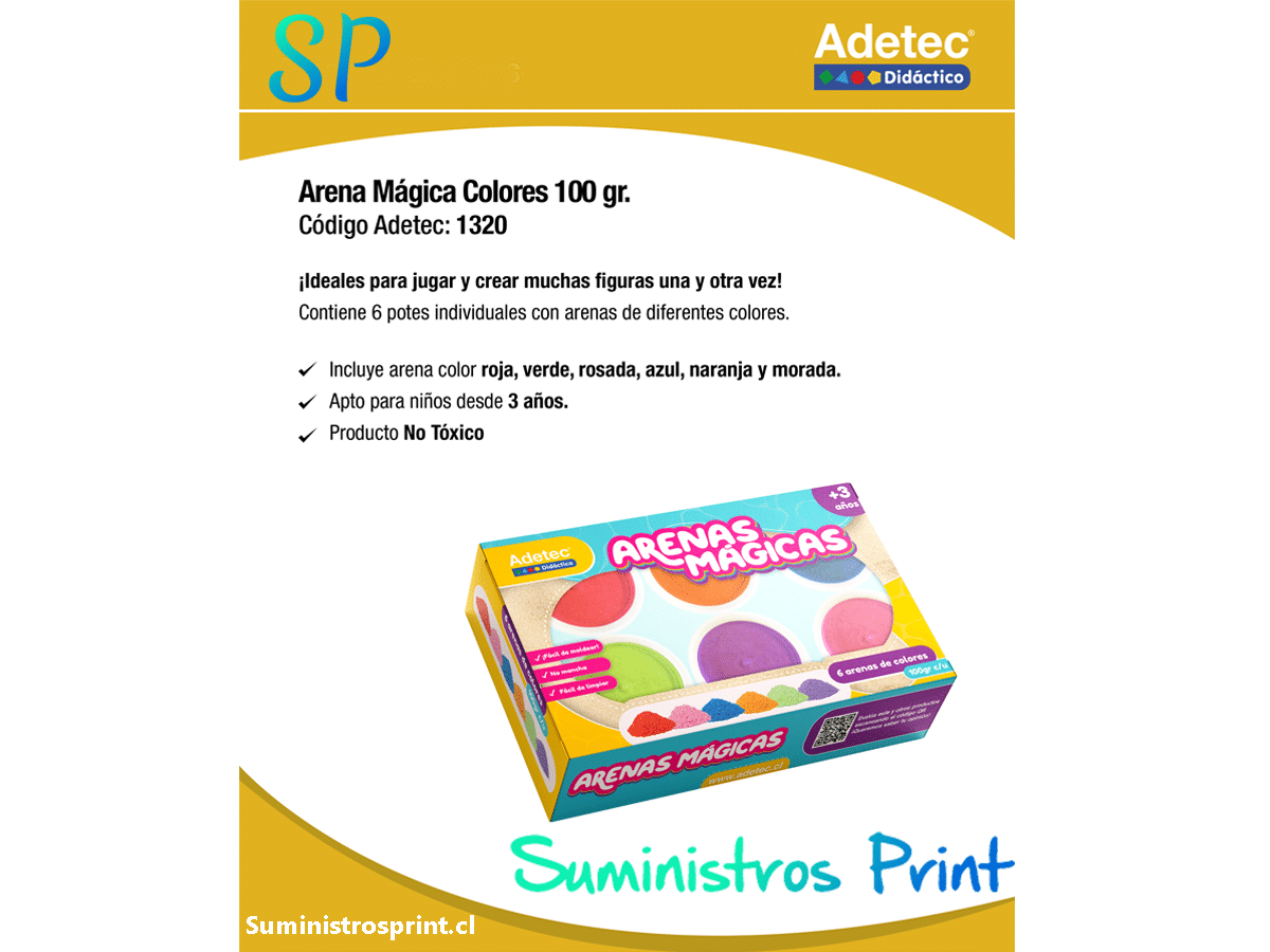 Arena Mágica 6 Colores Adetec 100 Gramos X Unidad No Tóxica