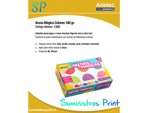 Arena Mágica 6 Colores Adetec 100 Gramos X Unidad No Tóxica