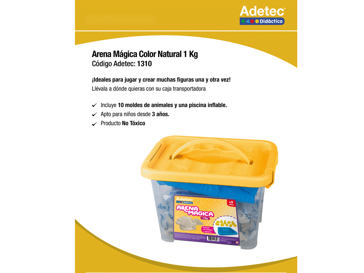 Arena Mágica 1kg Con 10 Moldes Y Bandeja Adetec - Color Natural