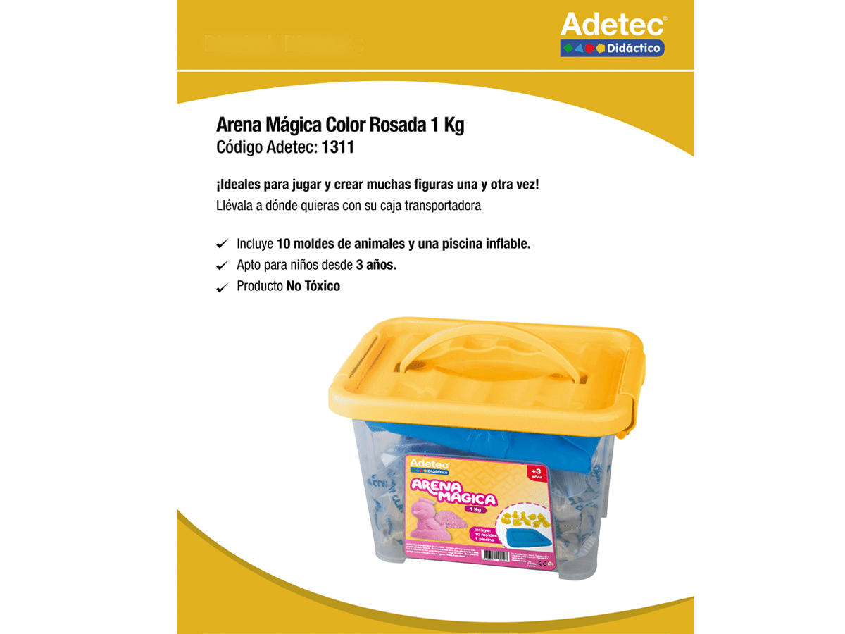 Arena Mágica 1kg Con 10 Moldes Y Bandeja Adetec Color - Rosado
