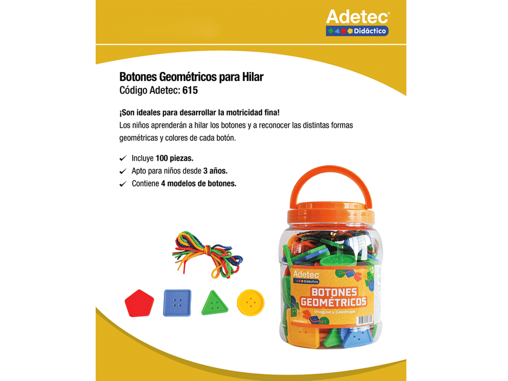 Botones Geométricos Para Hilar 100 Piezas de Figuras Adetec - 615